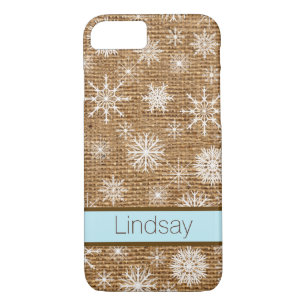 iPhone 7 Case   FAUX Burlap, Snowflakes