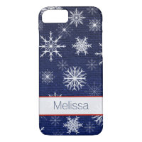 iPhone 7 Case | Faux Burlap | Snowflakes - Navy