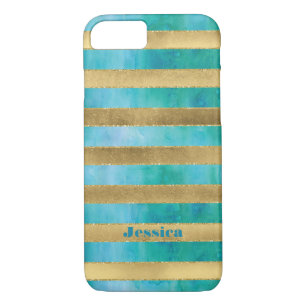 iPhone 7 Case   FAUX Gold Foil Stripe Watercolor 2