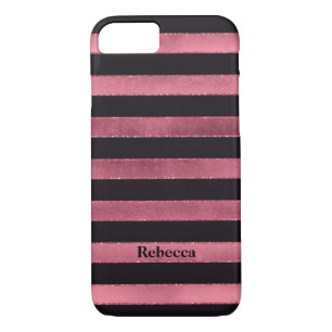 iPhone 7 Case   FAUX Pink Foil   Black Stripes