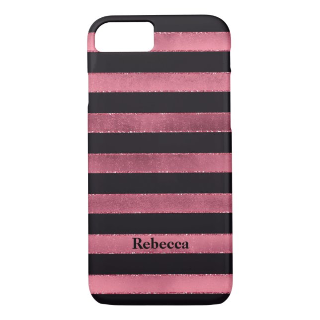 iPhone 7 Case | FAUX Pink Foil | Black Stripes (Back)