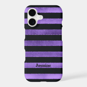 iPhone 7 Case   FAUX Purple Foil   Black Stripes
