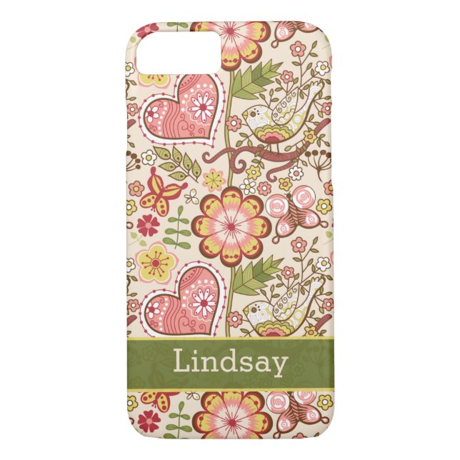 iPhone 7 Case | Flowers Hearts Birds Butterflies (Back)