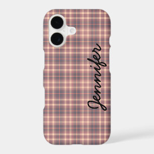 iPhone 7 Case, Grey and Pink Plaid, Personalised