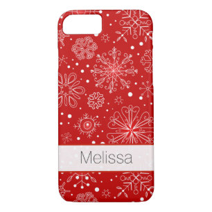 iPhone 7 Case   Snowflakes   Red and White
