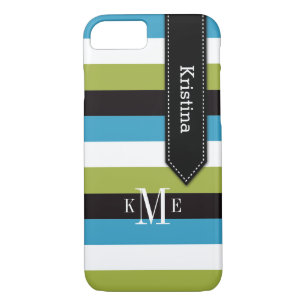 iPhone 7 Case Stripes Blue Green Black White