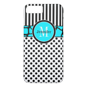 iPhone 7 Case Stripes, Dots Aqua