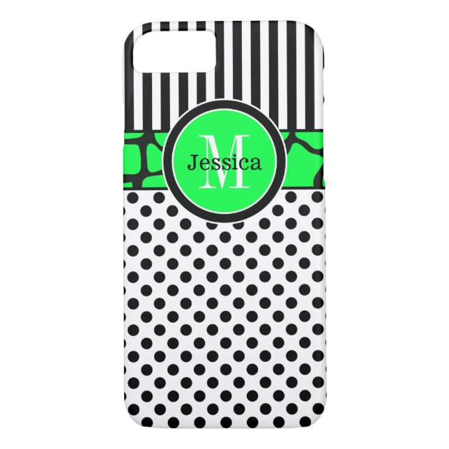iPhone 7 Case | Stripes, Dots | Lime Green (Back)
