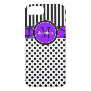 iPhone 7 Case Stripes, Dots Purple