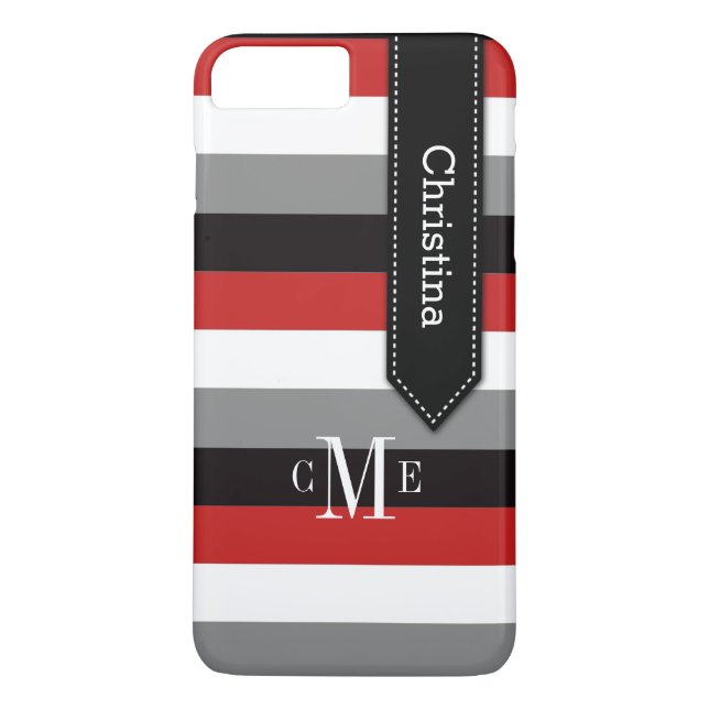 iPhone 7 Case | Stripes | Red, Grey, Black (Back)