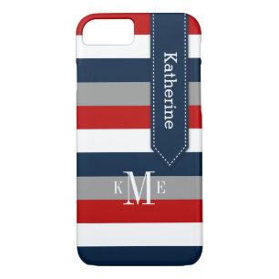 iPhone 7 Case Stripes Red, Grey, Navy