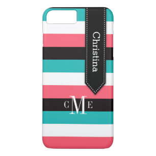 iPhone 7 Case   Stripes   Teal, Coral, Black