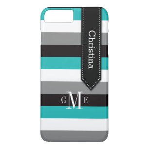 iPhone 7 Case Stripes Teal, Grey, Black