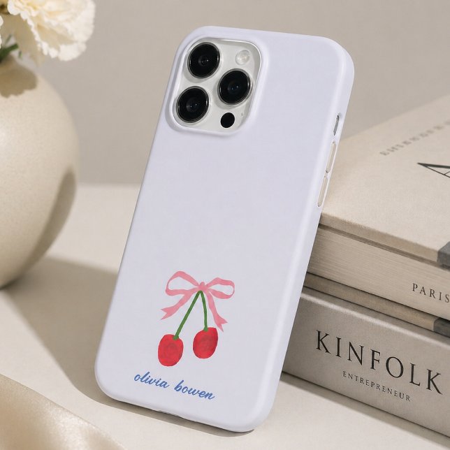 iPhone Case | Cherry Coquette Bow Cute Phone Cover (A cute custom design phone case with coquette bow and cherries, perfect for gifting or everyday use)
