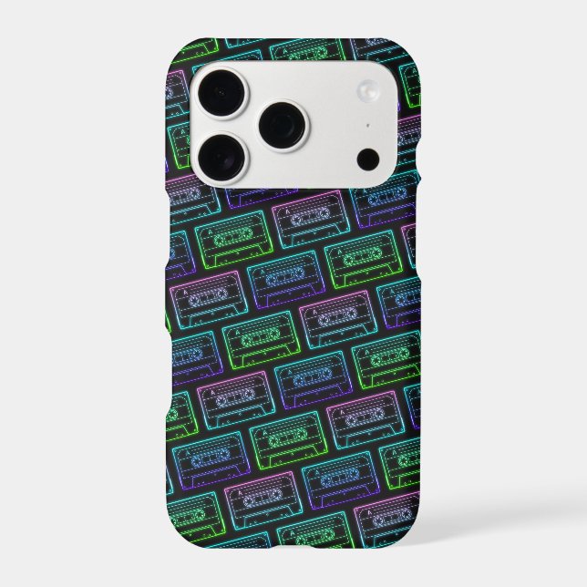 IPhone Case With Neon Multicolor Cassette Pattern (Back)