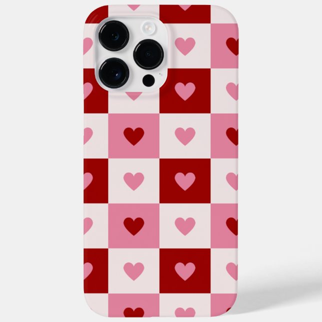 iPhone case with red and pink hearts. (Back)