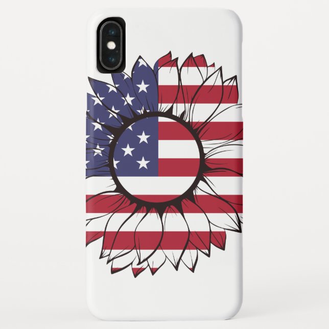 iPhone case with USA flag sunflower, 4th of July (Back)