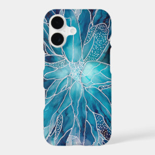iPhone Cases - Alcohol Ink Art Blue White Flower