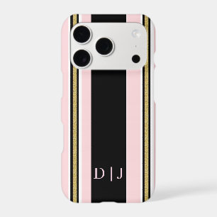 IPhone Cases Pink & White Gold Black Stripe