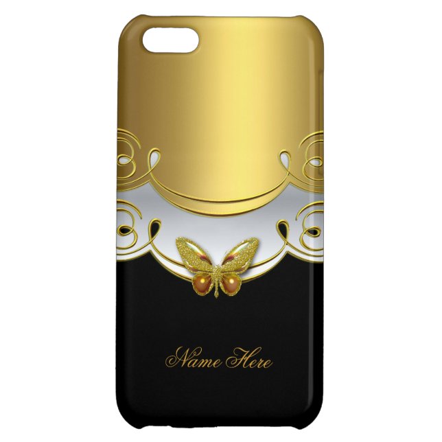 iPhone Gold Black White Butterfly 2 iPhone Case (Back)
