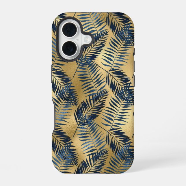 iPhone Gold Blue Palm Leaf Phone Case (Back)