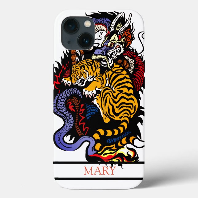 iPhone / iPad case TIGER AND DRAGON CUSTOM NAME (Back)
