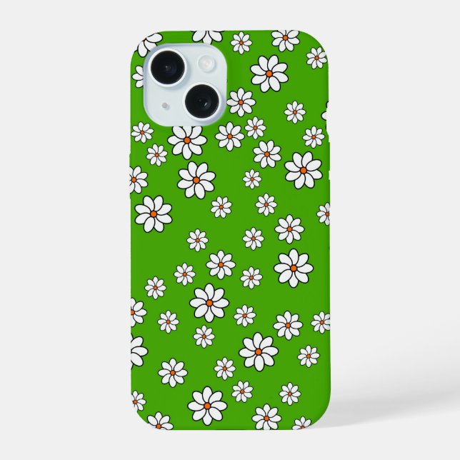 Iphone shell white flowers on green carpet 15 case (Back)