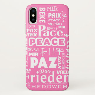 iPhone X case tough. Pink peace in multi languages