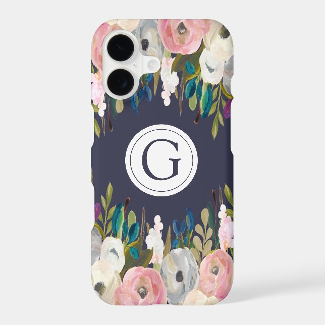 Iphone X Floral Navy Personalised Initial Case (Back)