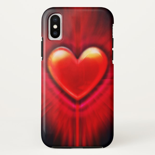 iPhone XS case Red & black heart design. (Back)