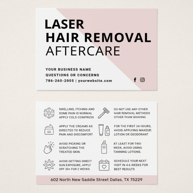 IPL Laser Hair Removal Aftercare Instructions Card (Front & Back)