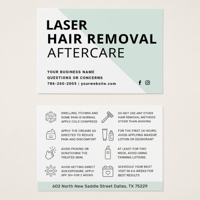 IPL Laser Hair Removal Aftercare Instructions Card (Front & Back)