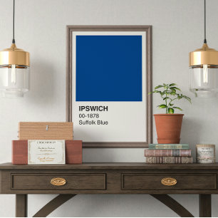 Ipswich Suffolk Blue - White Border Poster