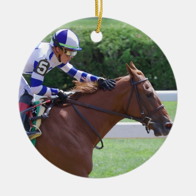 Irad Ortiz Winning with Irish Danzing Ceramic Tree Decoration (Front)