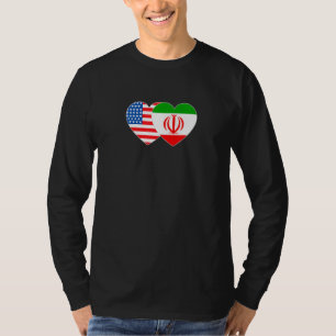 Iran and USA Flag Twin Heart for Iranian Americans T-Shirt