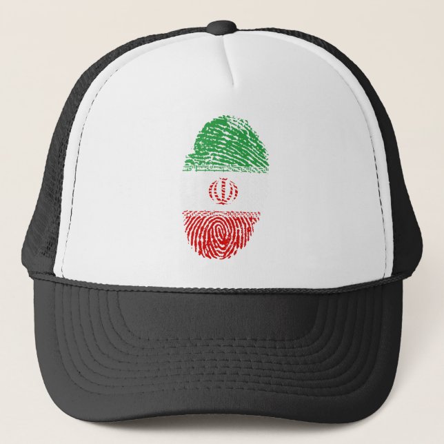 Iran Flag Fingerprint Country Pride Identity Trucker Hat (Front)