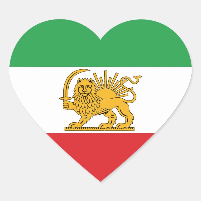 Iran Flag Lion And Sun Shah of Iran Flag Heart Sticker (Front)