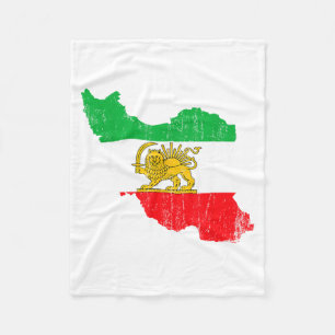 Iran Flag Map Lion Persian Artwork Fleece Blanket