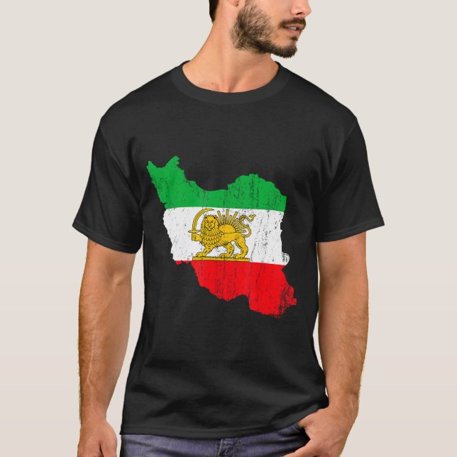 Iran Flag Map Lion Persian T-Shirt (Front)
