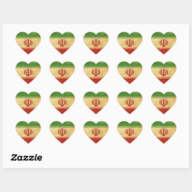 Iran Flag Vintage Design Heart Sticker (Sheet)