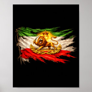Iran Flag With Lion And Sun Emblem, Vintage Persia Poster