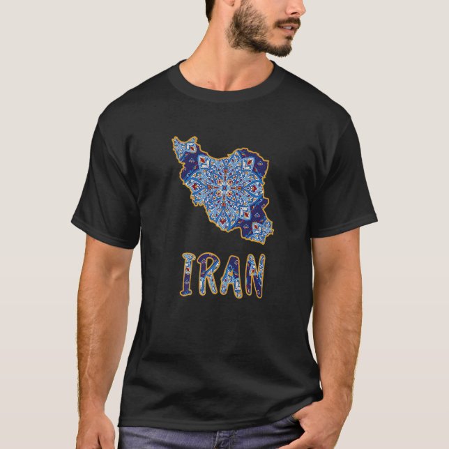 Iran Map filled with Beautiful Persian pattern T-Shirt (Front)