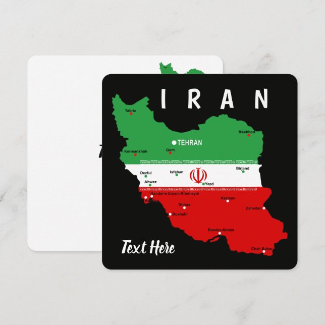 Iran Map with Flag and Emblem (Front/Back)