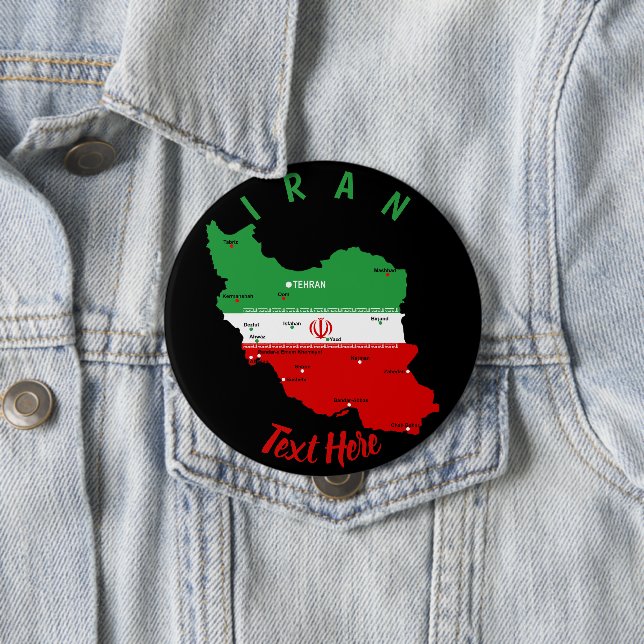 Iran Map with Flag and Emblem 10 Cm Round Badge (In Situ)
