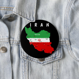Iran Map with Flag and Emblem 10 Cm Round Badge