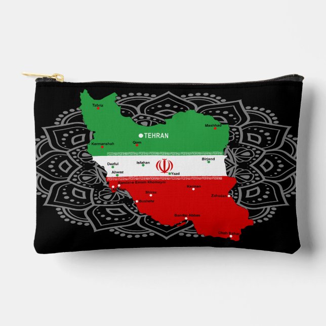 Iran Map with Flag and Emblem Accessory Pouch (Front)