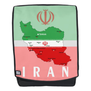 Iran Map with Flag and Emblem Backpack