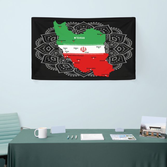 Iran Map with Flag and Emblem Banner (Tradeshow)