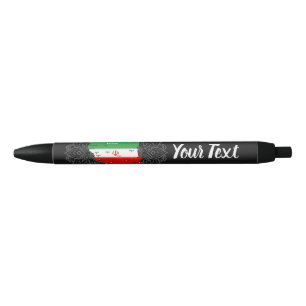 Iran Map with Flag and Emblem Black Ink Pen