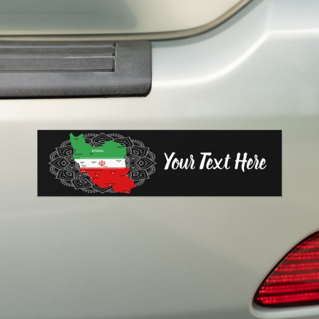 Iran Map with Flag and Emblem Bumper Sticker (On Car)